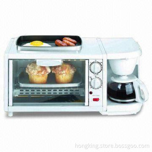 3-in-1 Breakfast Maker with Oven Toaster, Coffee Maker and Griddle,With Removable Crumb Tray